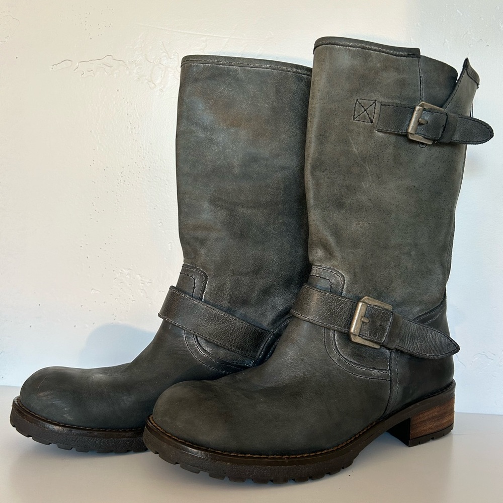 Steve Madden Mid-Calf Distressed Grey Boots